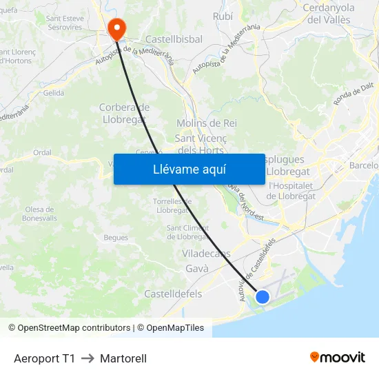 Aeroport T1 to Martorell map