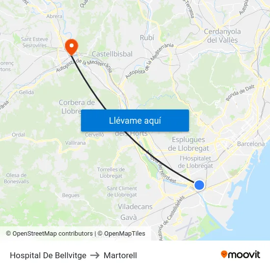 Hospital De Bellvitge to Martorell map