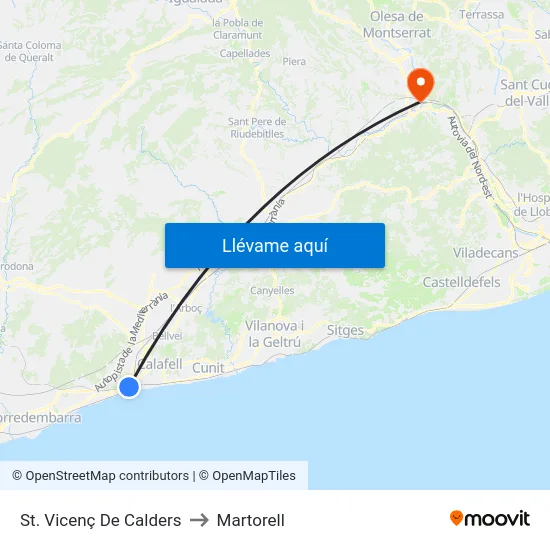 St. Vicenç De Calders to Martorell map