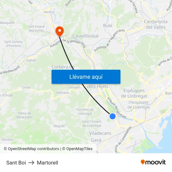 Sant Boi to Martorell map