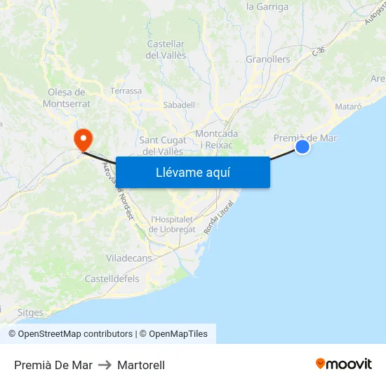 Premià De Mar to Martorell map
