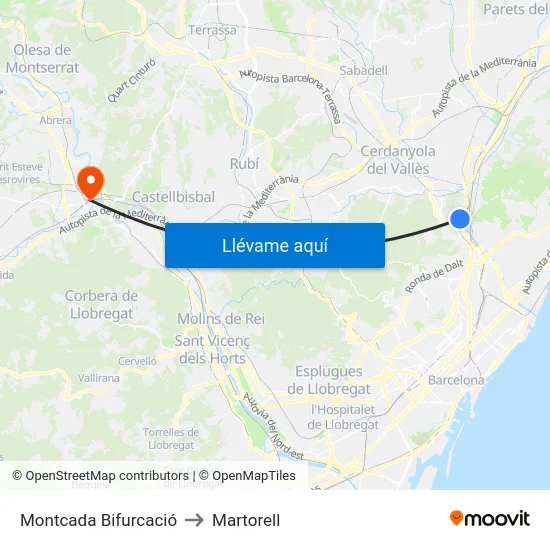 Montcada Bifurcació to Martorell map
