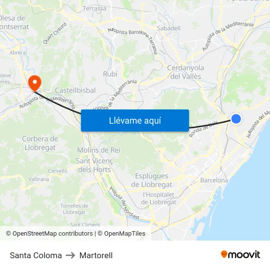 Santa Coloma to Martorell map