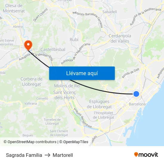 Sagrada Família to Martorell map