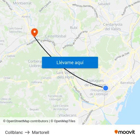 Collblanc to Martorell map