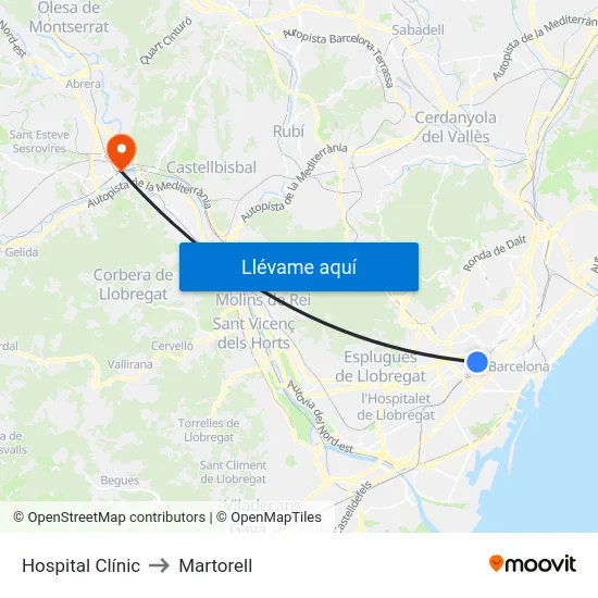 Hospital Clínic to Martorell map