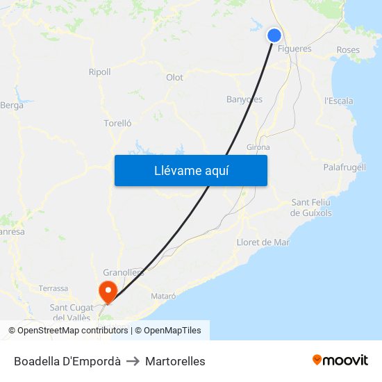 Boadella D'Empordà to Martorelles map