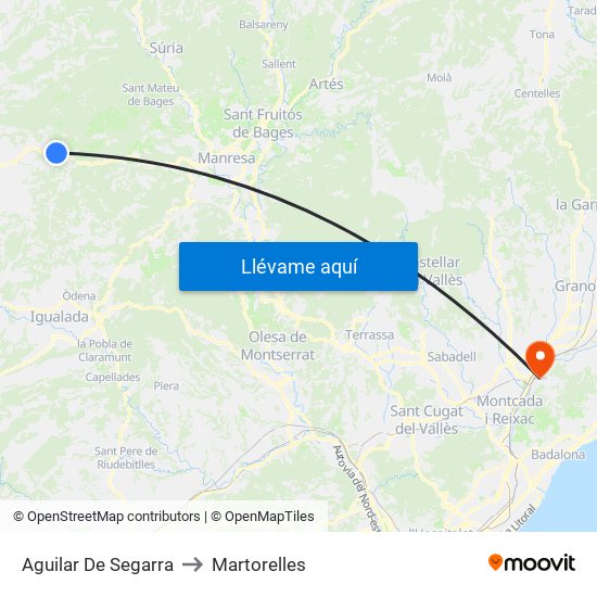Aguilar De Segarra to Martorelles map
