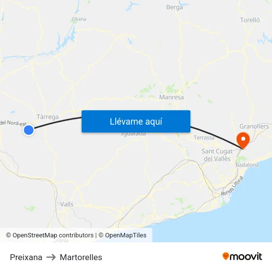 Preixana to Martorelles map