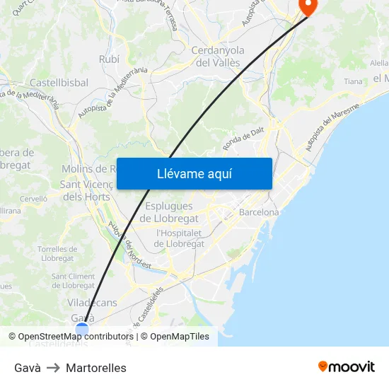 Gavà to Martorelles map