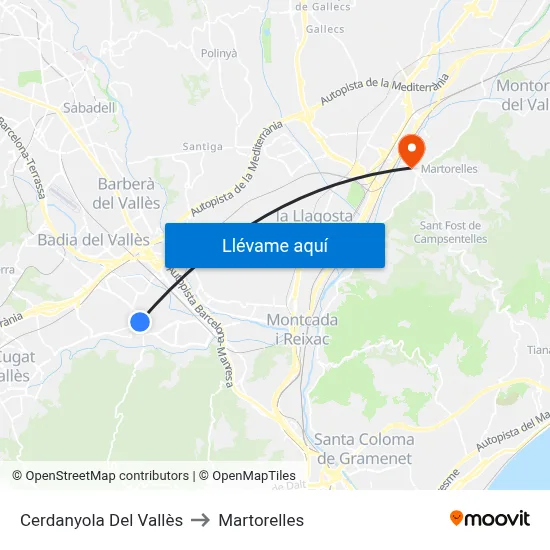 Cerdanyola Del Vallès to Martorelles map