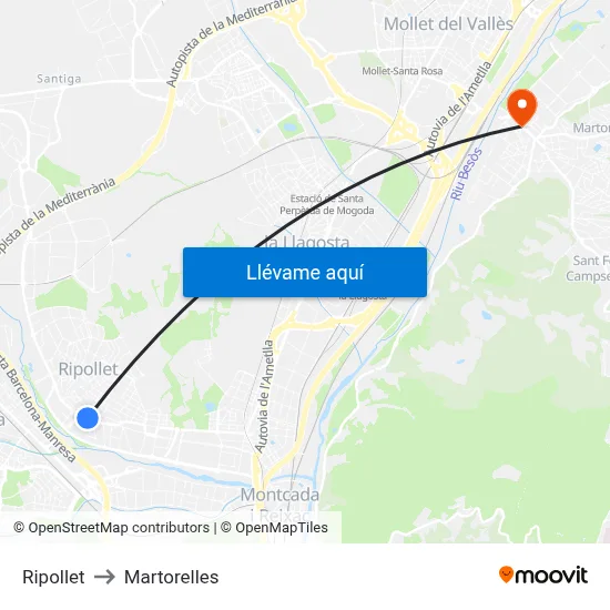 Ripollet to Martorelles map