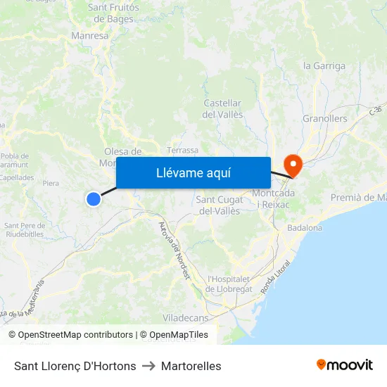 Sant Llorenç D'Hortons to Martorelles map