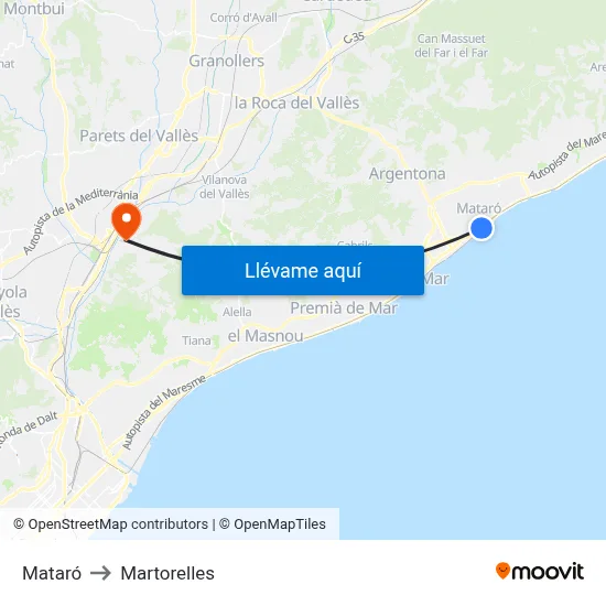 Mataró to Martorelles map