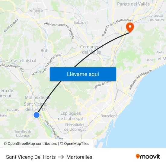 Sant Vicenç Del Horts to Martorelles map