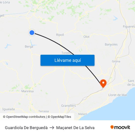 Guardiola De Berguedà to Maçanet De La Selva map