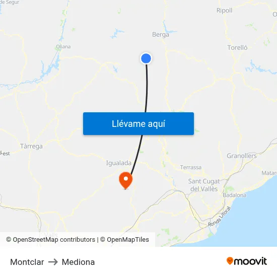 Montclar to Mediona map