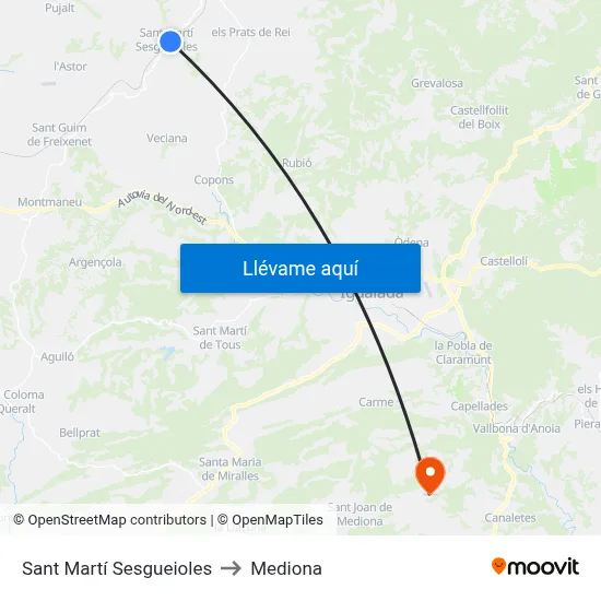 Sant Martí Sesgueioles to Mediona map