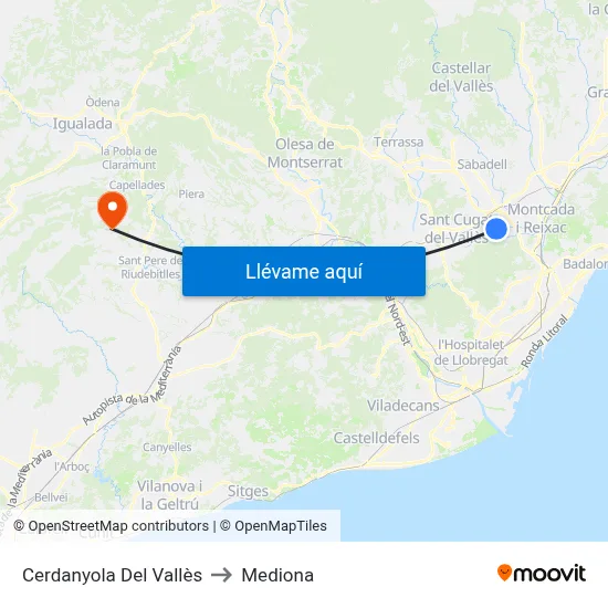 Cerdanyola Del Vallès to Mediona map