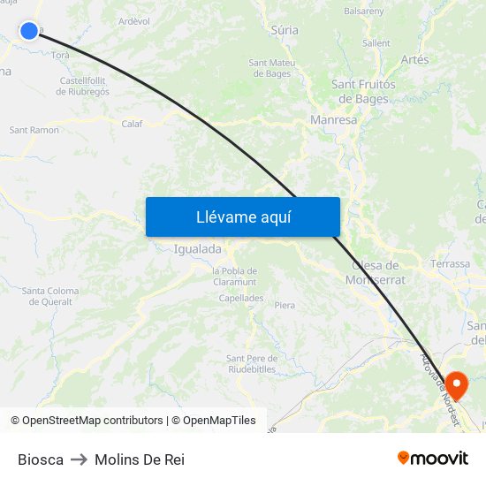 Biosca to Molins De Rei map