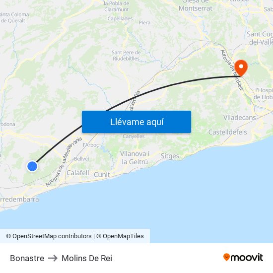 Bonastre to Molins De Rei map
