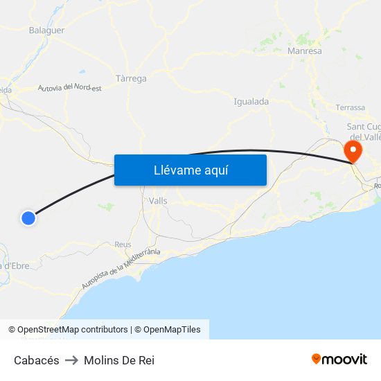 Cabacés to Molins De Rei map