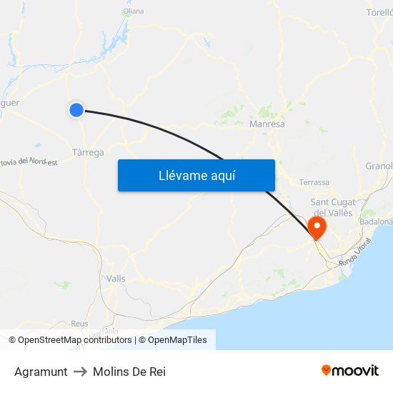 Agramunt to Molins De Rei map
