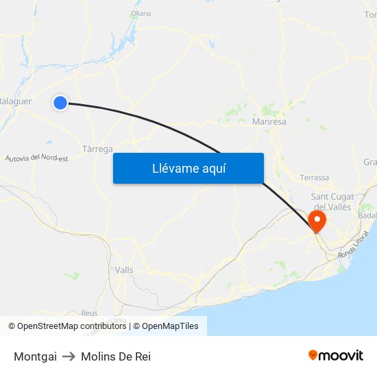 Montgai to Molins De Rei map