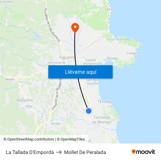 La Tallada D'Empordà to Mollet De Peralada map