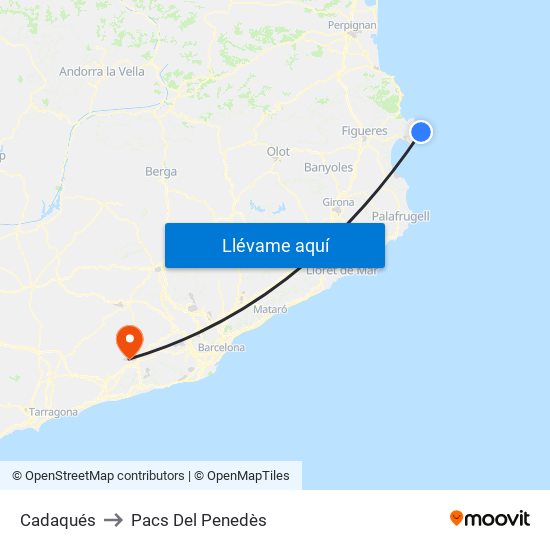 Cadaqués to Pacs Del Penedès map
