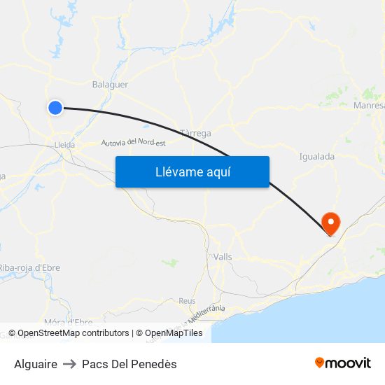 Alguaire to Pacs Del Penedès map