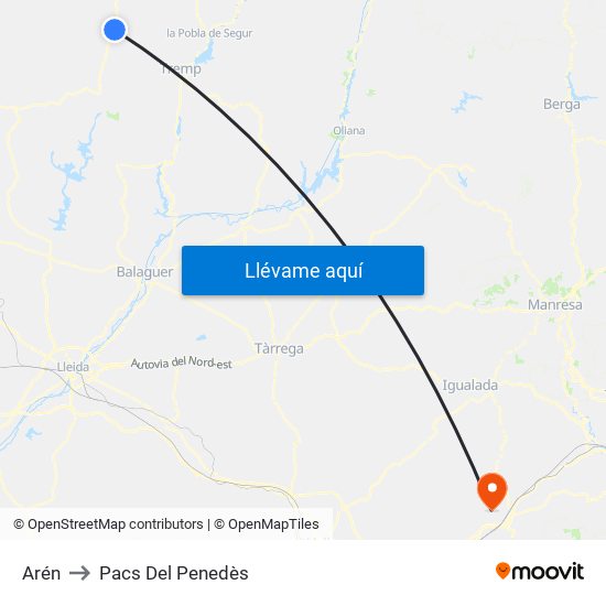 Arén to Pacs Del Penedès map