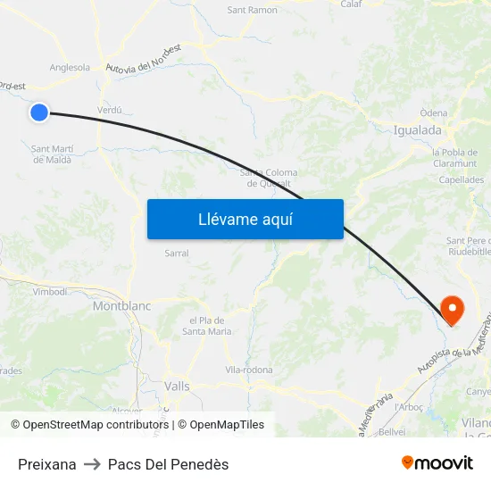 Preixana to Pacs Del Penedès map