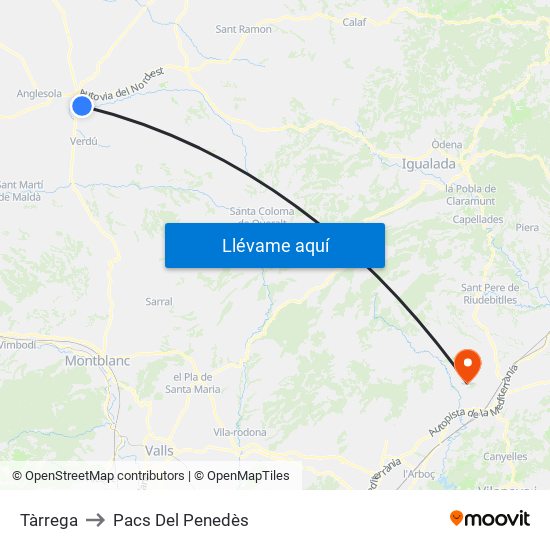 Tàrrega to Pacs Del Penedès map