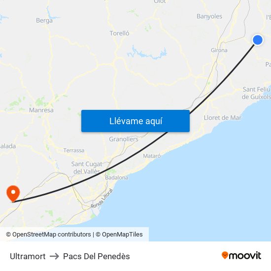 Ultramort to Pacs Del Penedès map