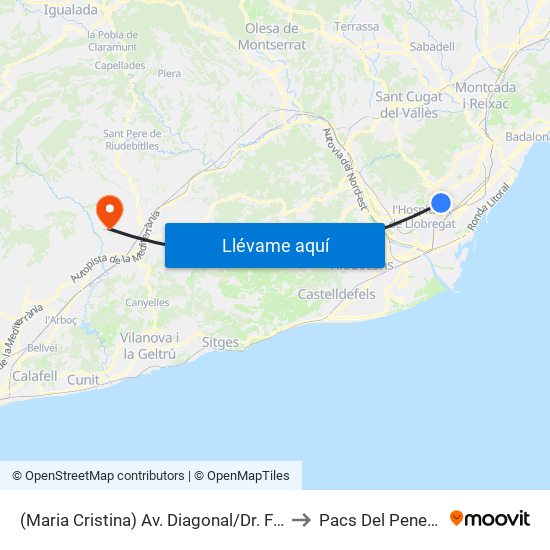 (Maria Cristina) Av. Diagonal/Dr. Ferran to Pacs Del Penedès map