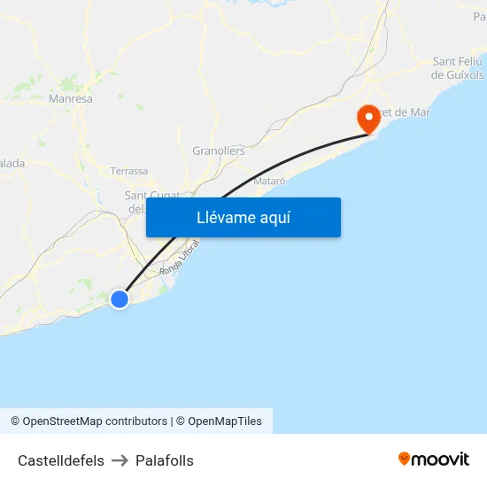Castelldefels to Palafolls map