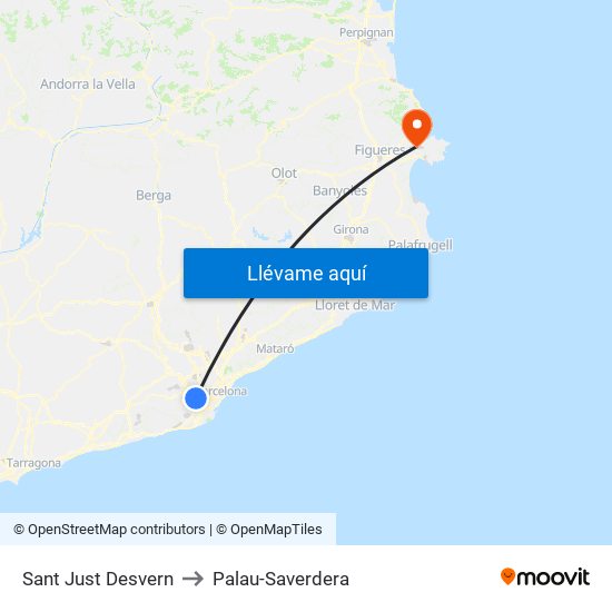 Sant Just Desvern to Palau-Saverdera map