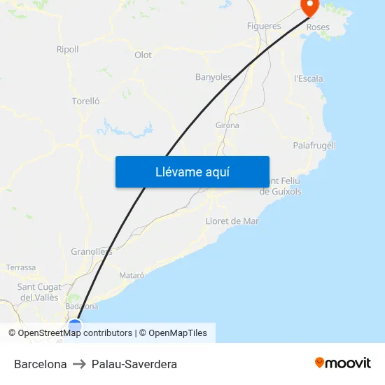 Barcelona to Palau-Saverdera map