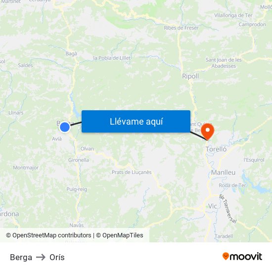 Berga to Orís map