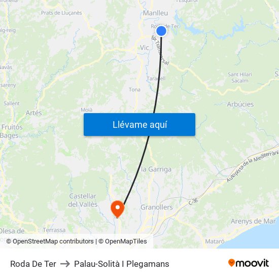 Roda De Ter to Palau-Solità I Plegamans map