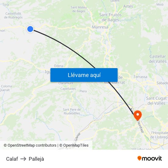 Calaf to Pallejà map