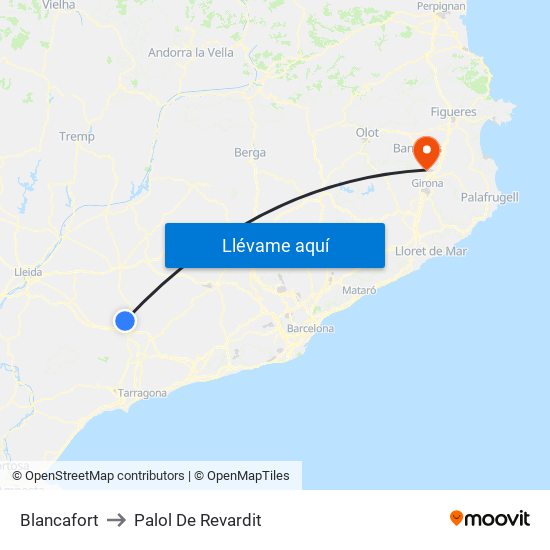 Blancafort to Palol De Revardit map