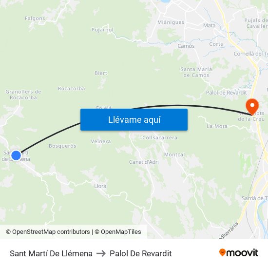 Sant Martí De Llémena to Palol De Revardit map