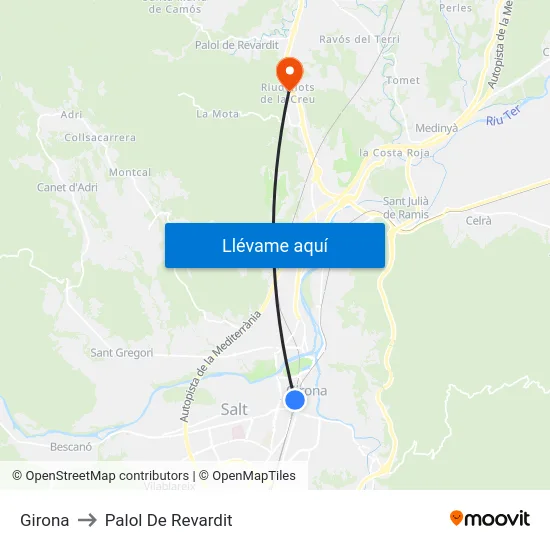 Girona to Palol De Revardit map