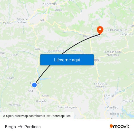 Berga to Pardines map