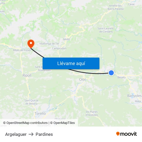 Argelaguer to Pardines map