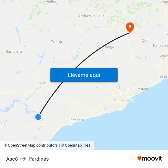 Ascó to Pardines map