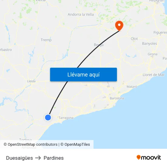 Duesaigües to Pardines map