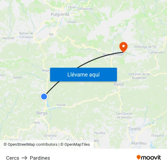Cercs to Pardines map